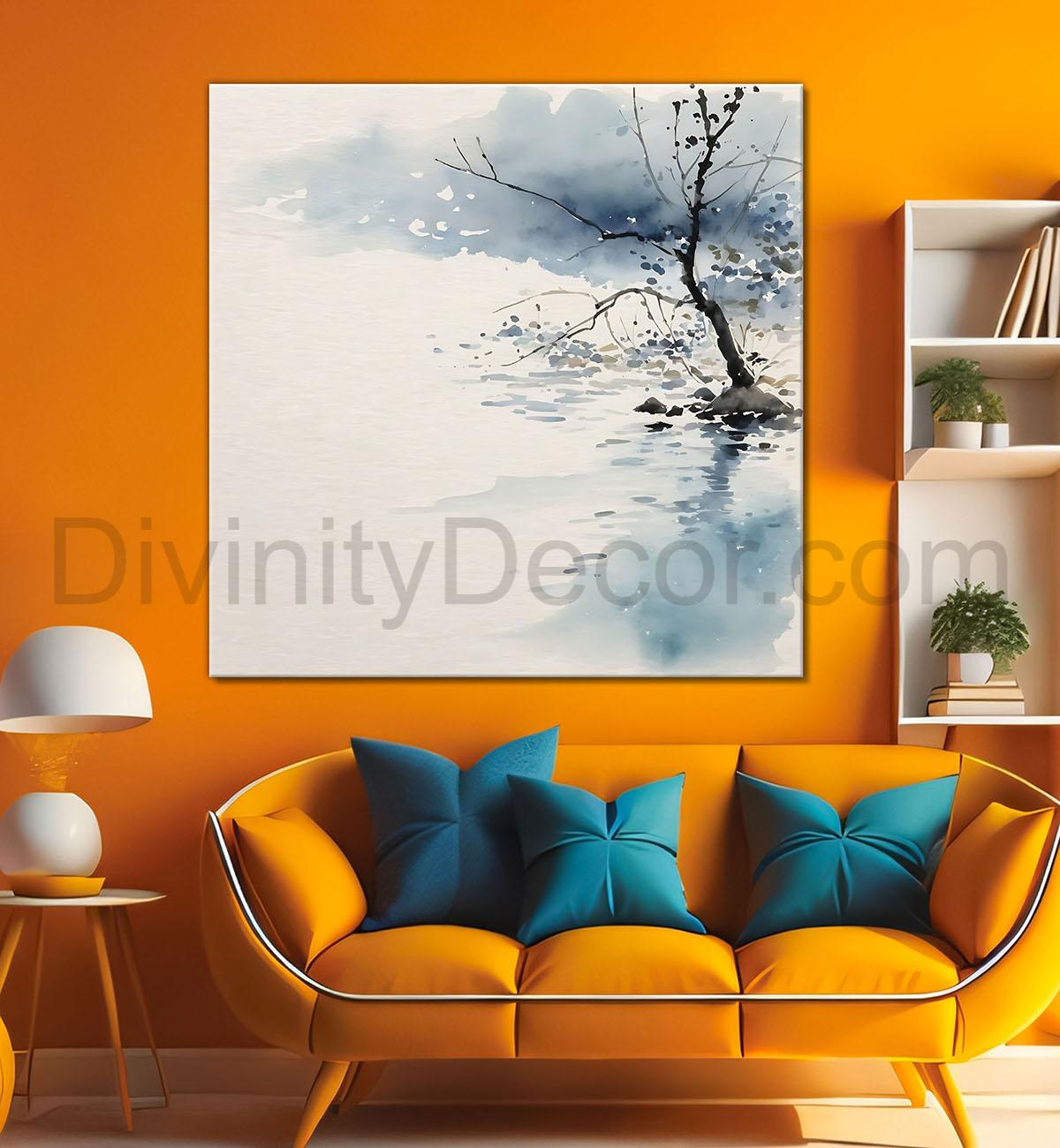 Trees in water colour painting  24X24 - Nature Art -S-143