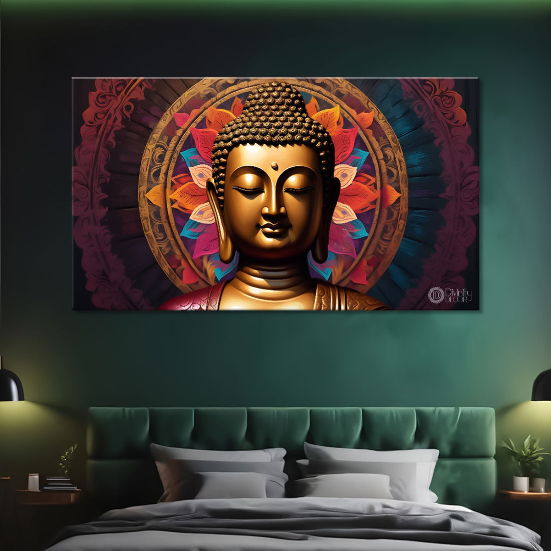 Golden buddha with colorful background textured painting Canvas Wall Painting - Buddha-143