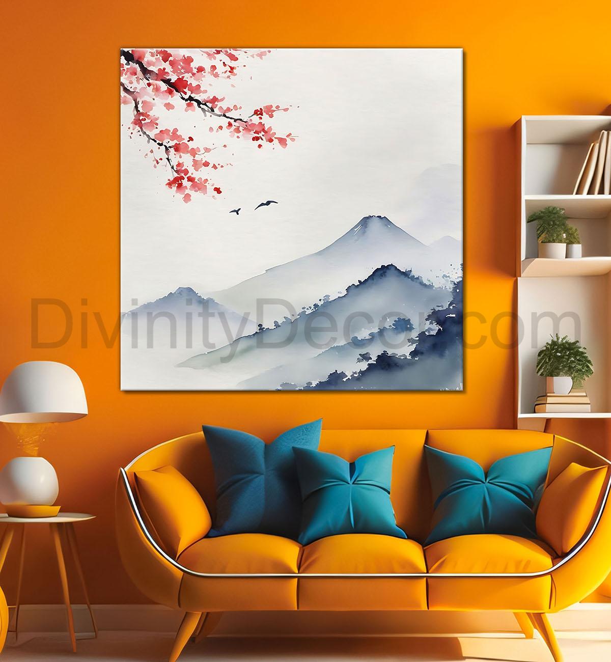 Mountains in water colour painting   24X24 - Nature Art -S-144