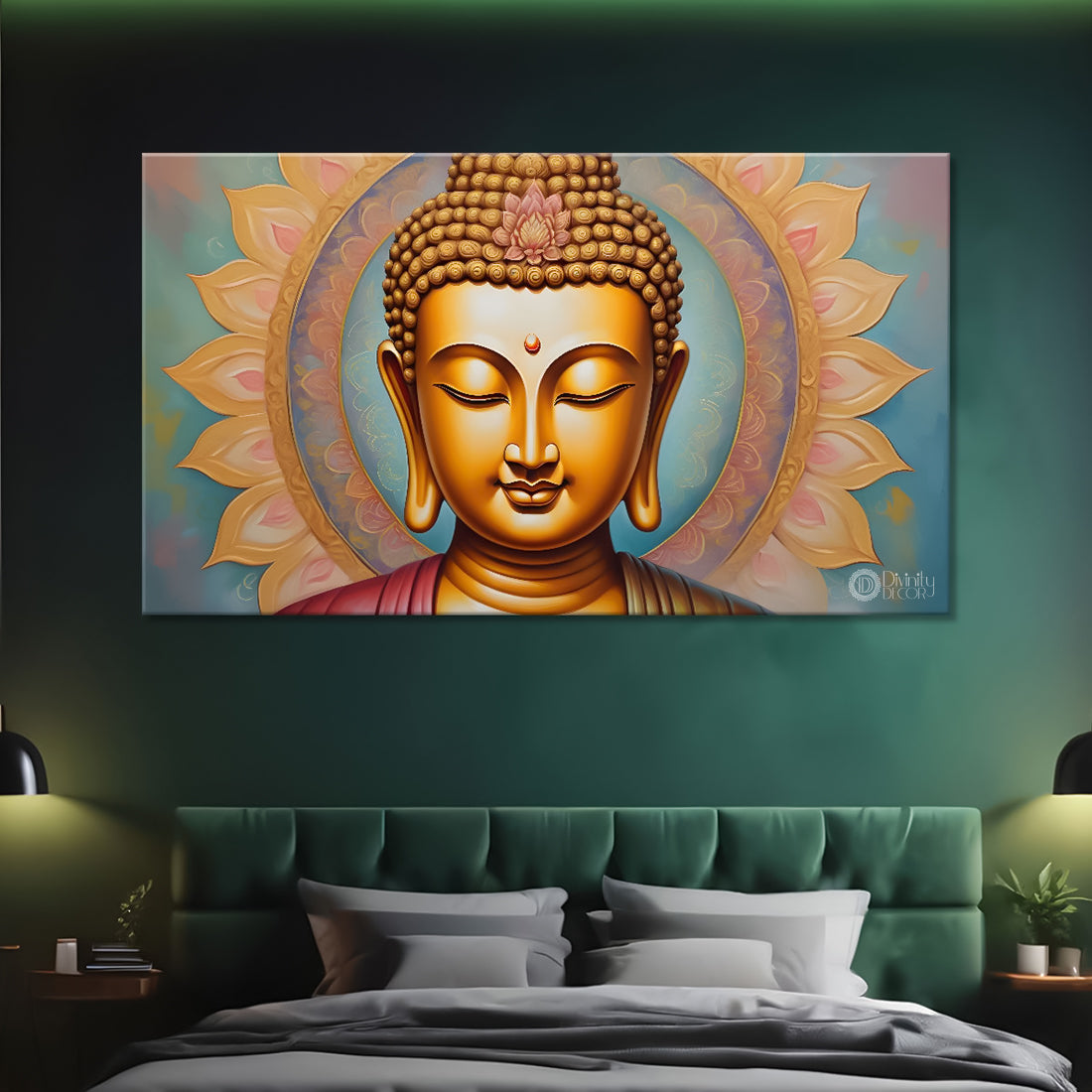 Golden buddha with cream color background textured painting Canvas Wall Painting - Buddha-144