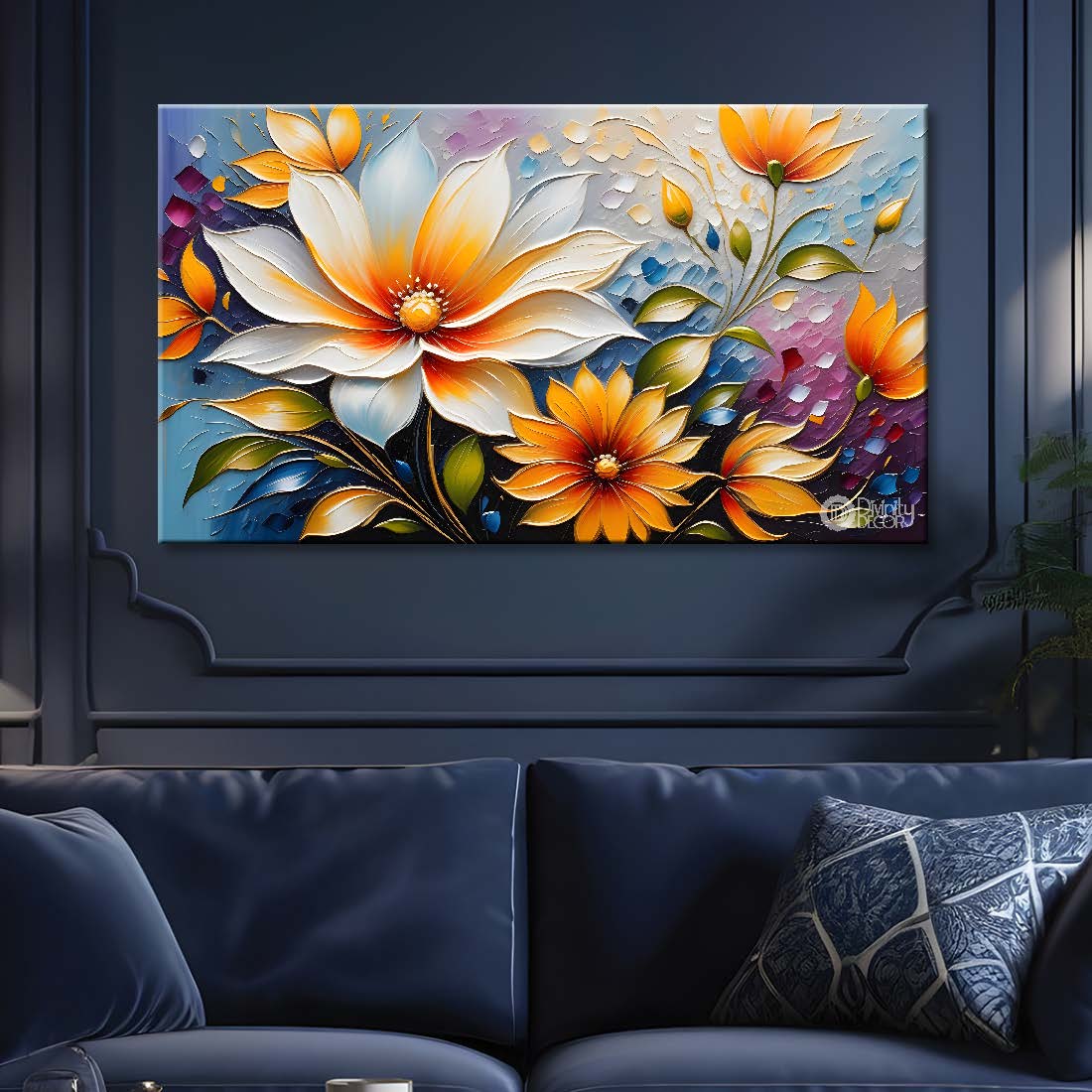 White and yellow  flowers with light background painting- Design - Flower-144