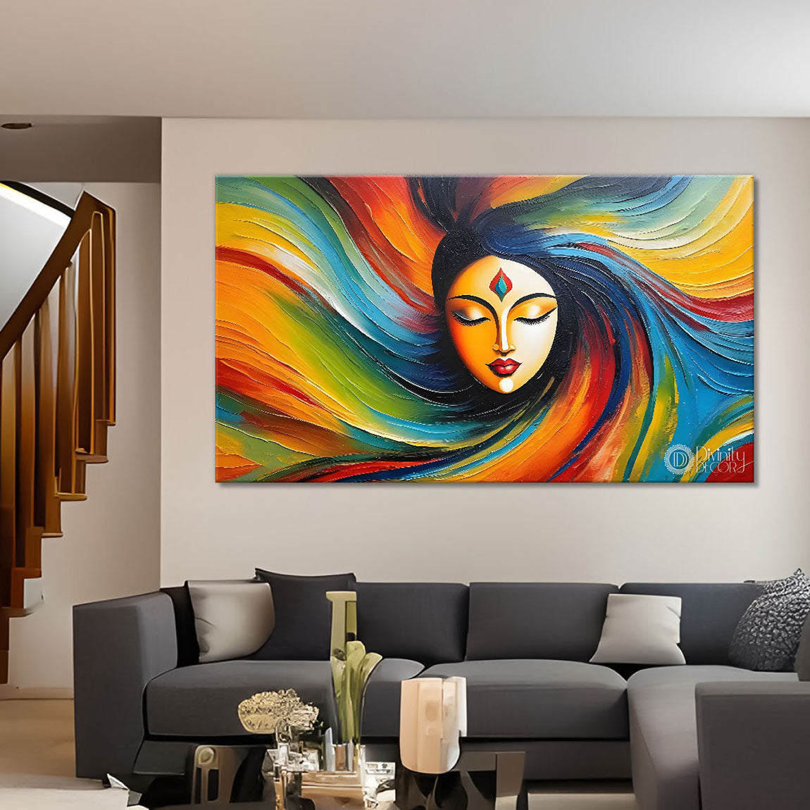 Beautiful woman with colorful hairs painting Canvas Painting - Design - Modern-L-144