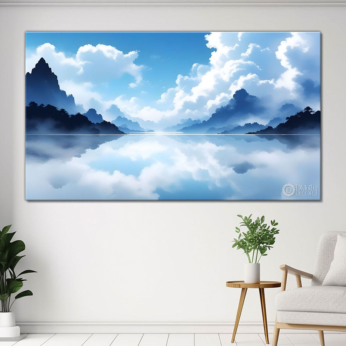 Mountains with clouds in textured water color painting Canvas Painting - Nature Art -144