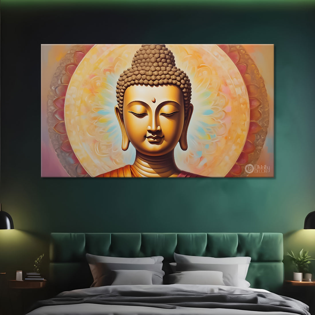 Golden buddha with cream color background textured painting Canvas Wall Painting - Buddha-145