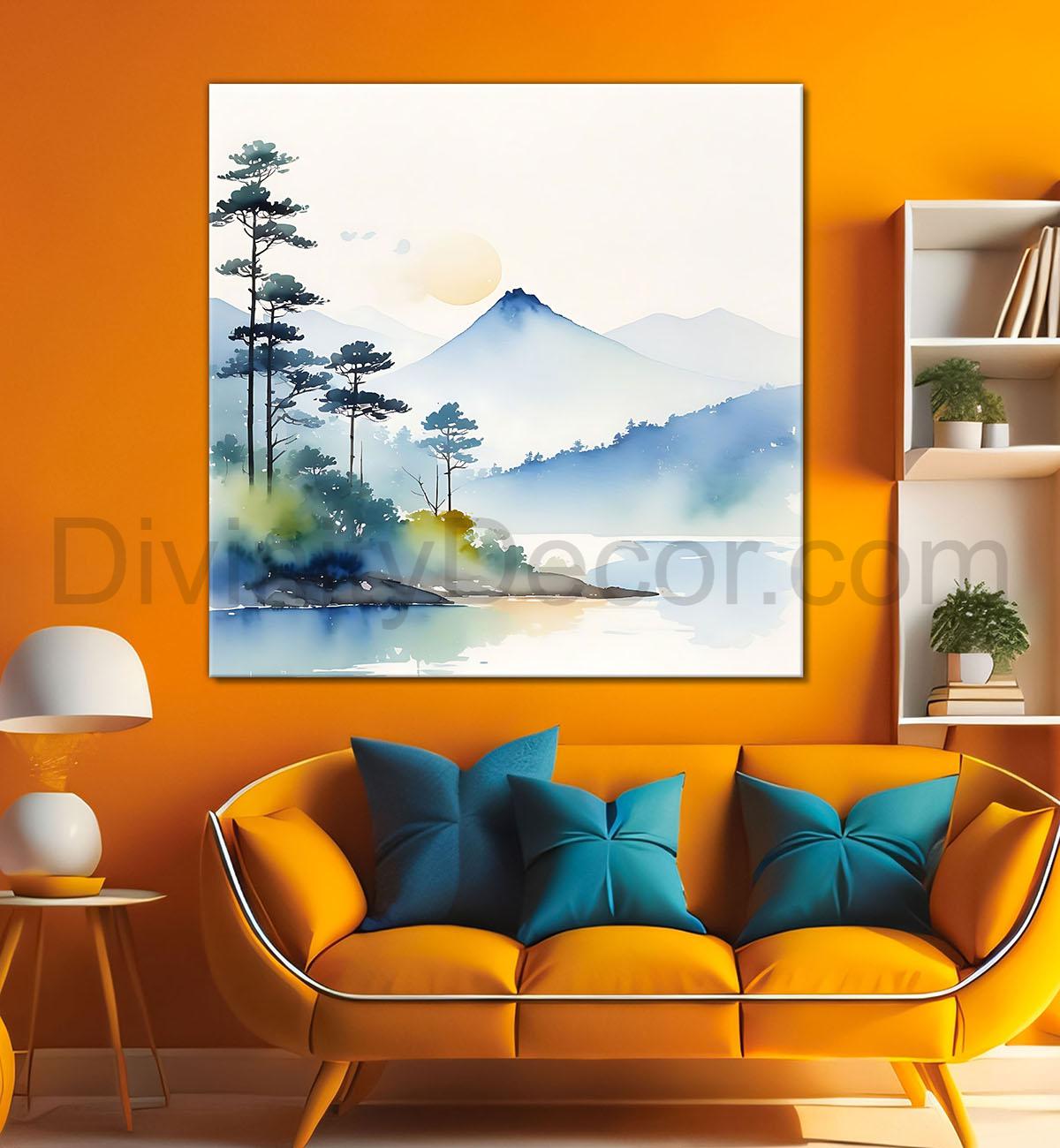 Mountains in water colour painting  24X24 - Nature Art -S-145