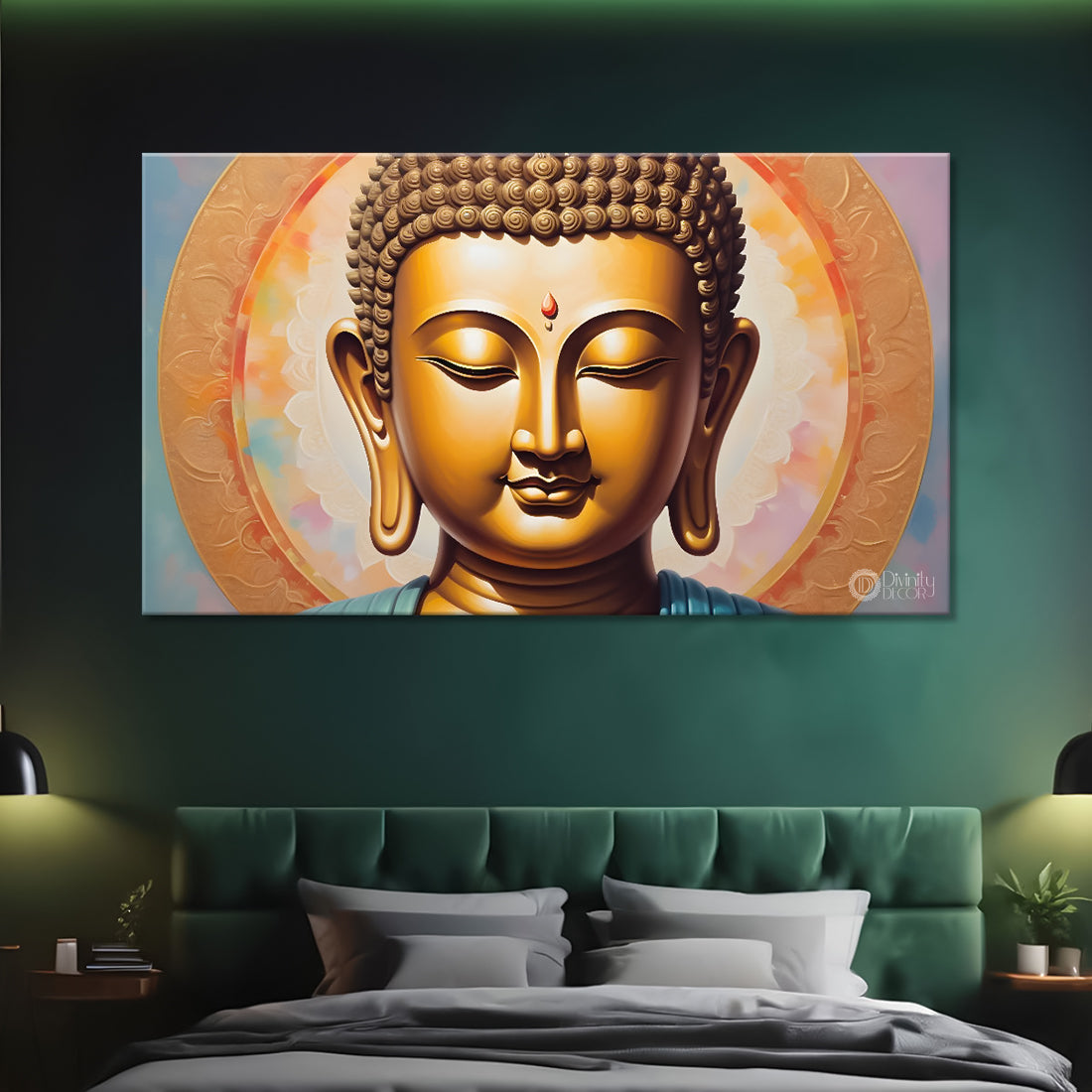 Golden buddha with cream color background textured painting Canvas Wall Painting - Buddha-146