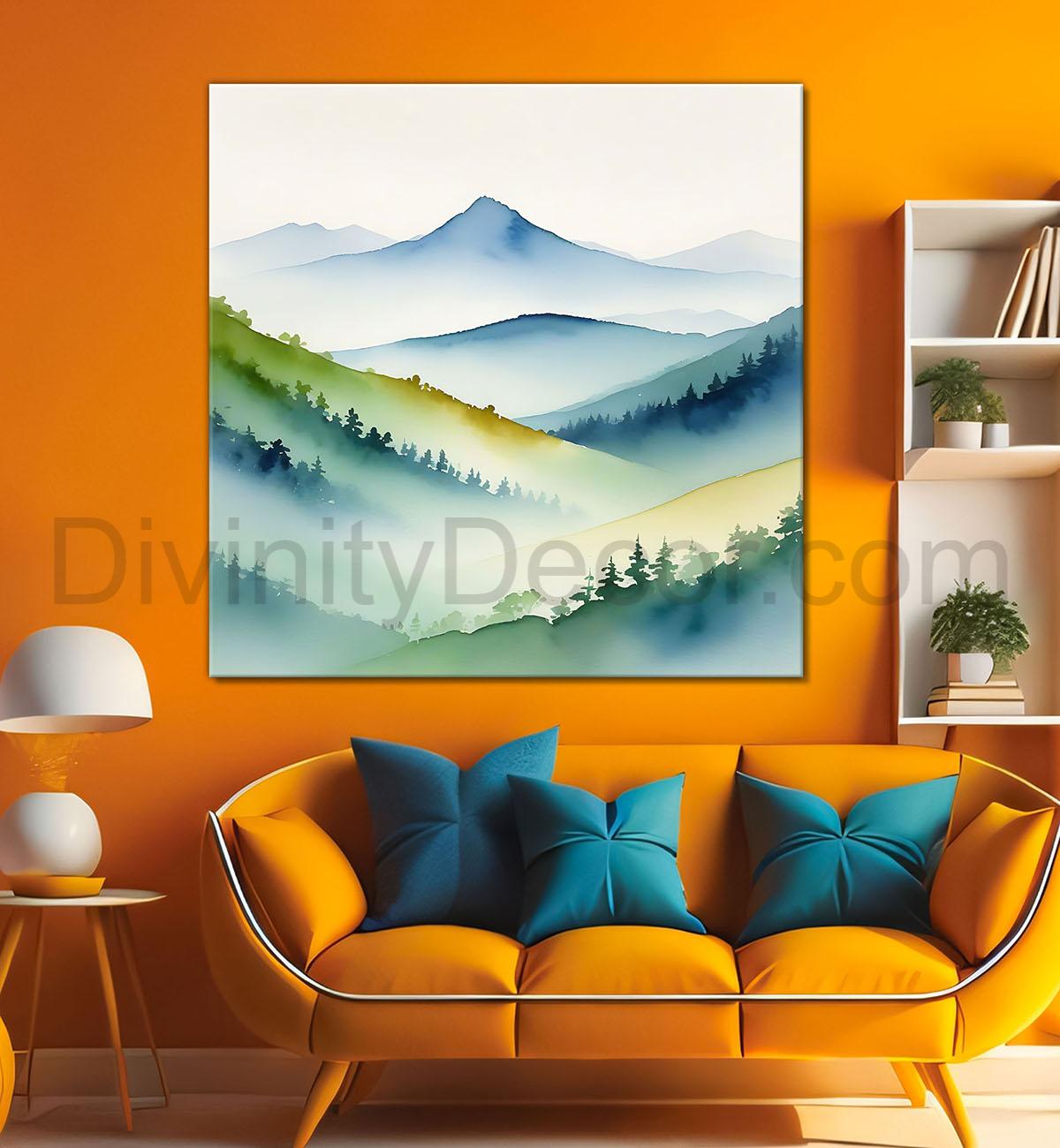 Mountains in water colour painting 24X24  - Nature Art -S-146