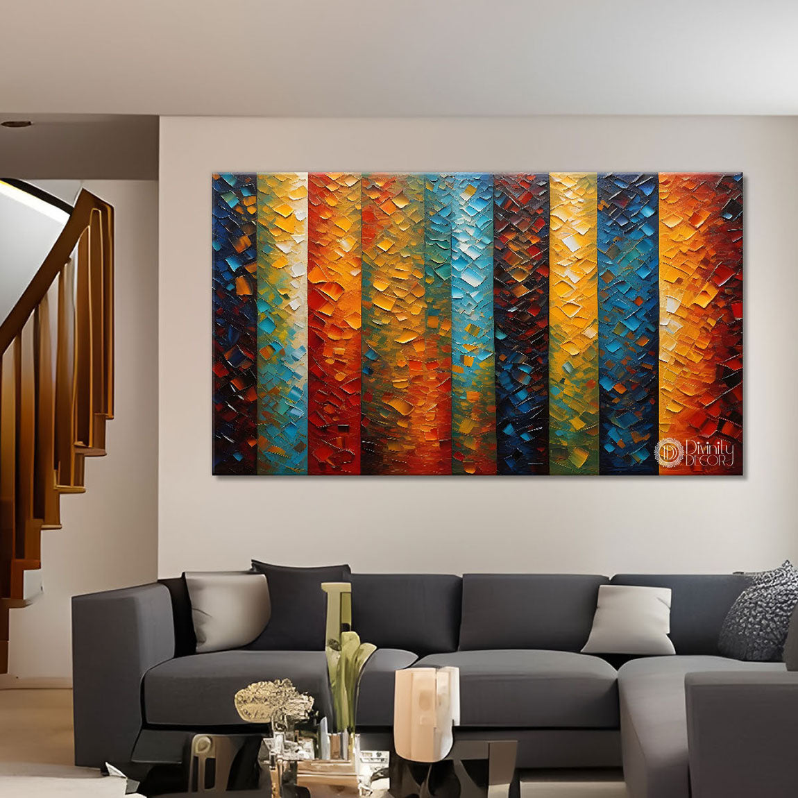 Colorful lines modern art Canvas Painting - Design - Modern-L-146