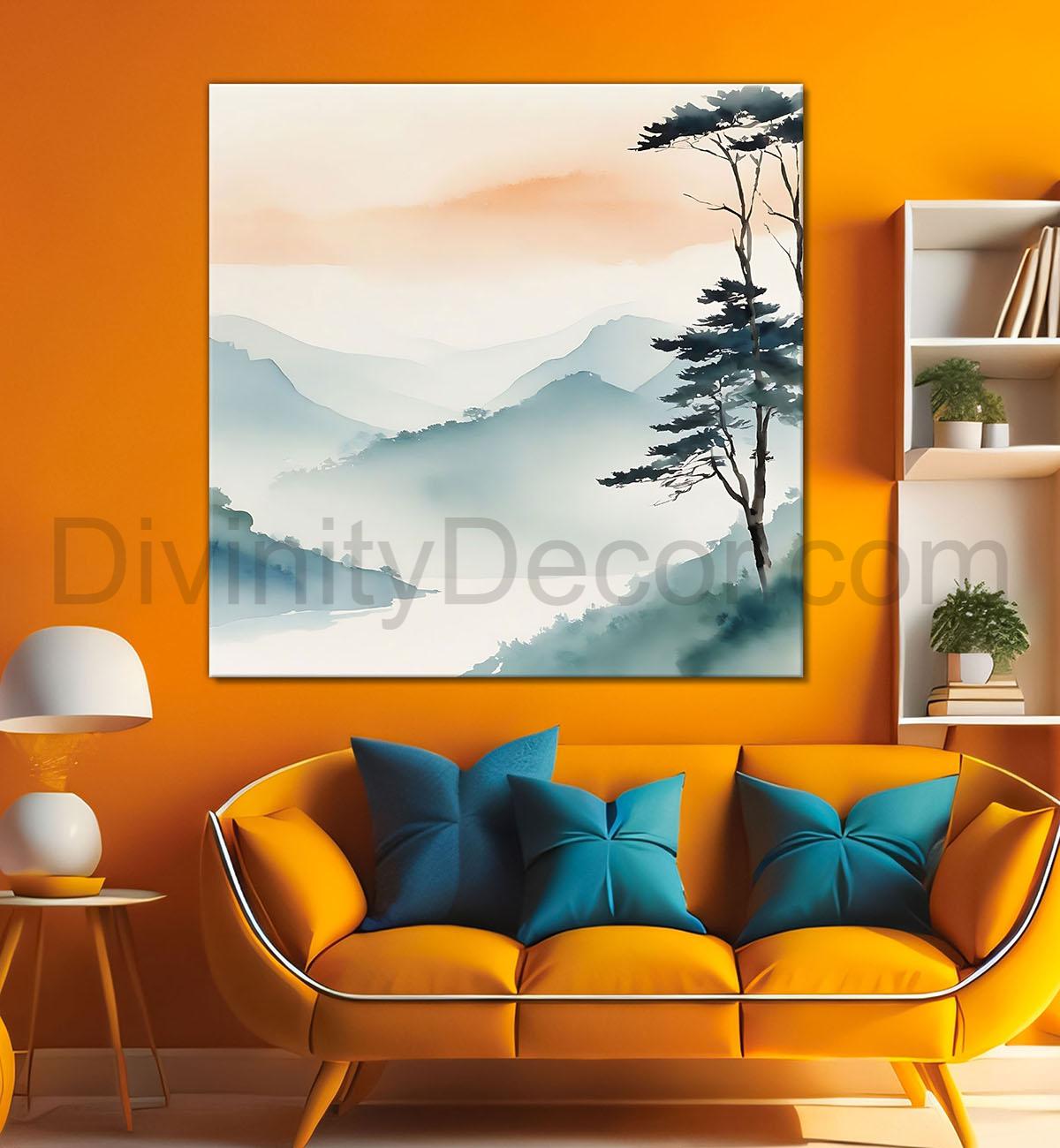 Mountains in water colour painting  24X24 - Nature Art -S-147