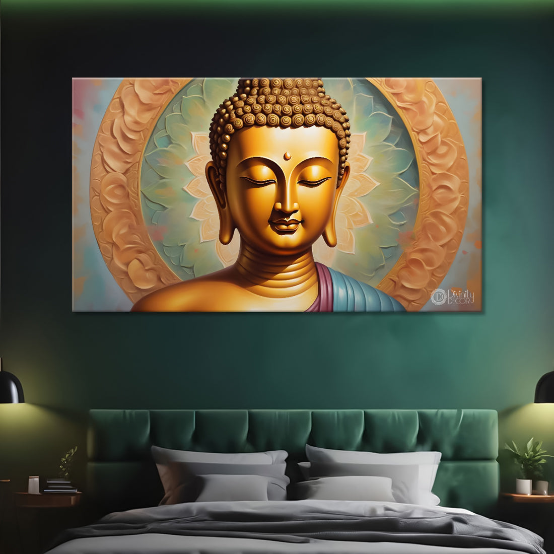 Golden buddha with cream color background textured painting Canvas Wall Painting - Buddha-147