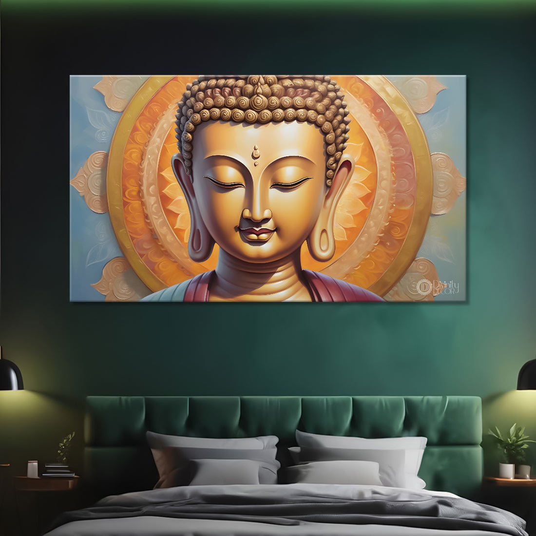 Golden buddha with cream color background textured painting Canvas Wall Painting - Buddha-148