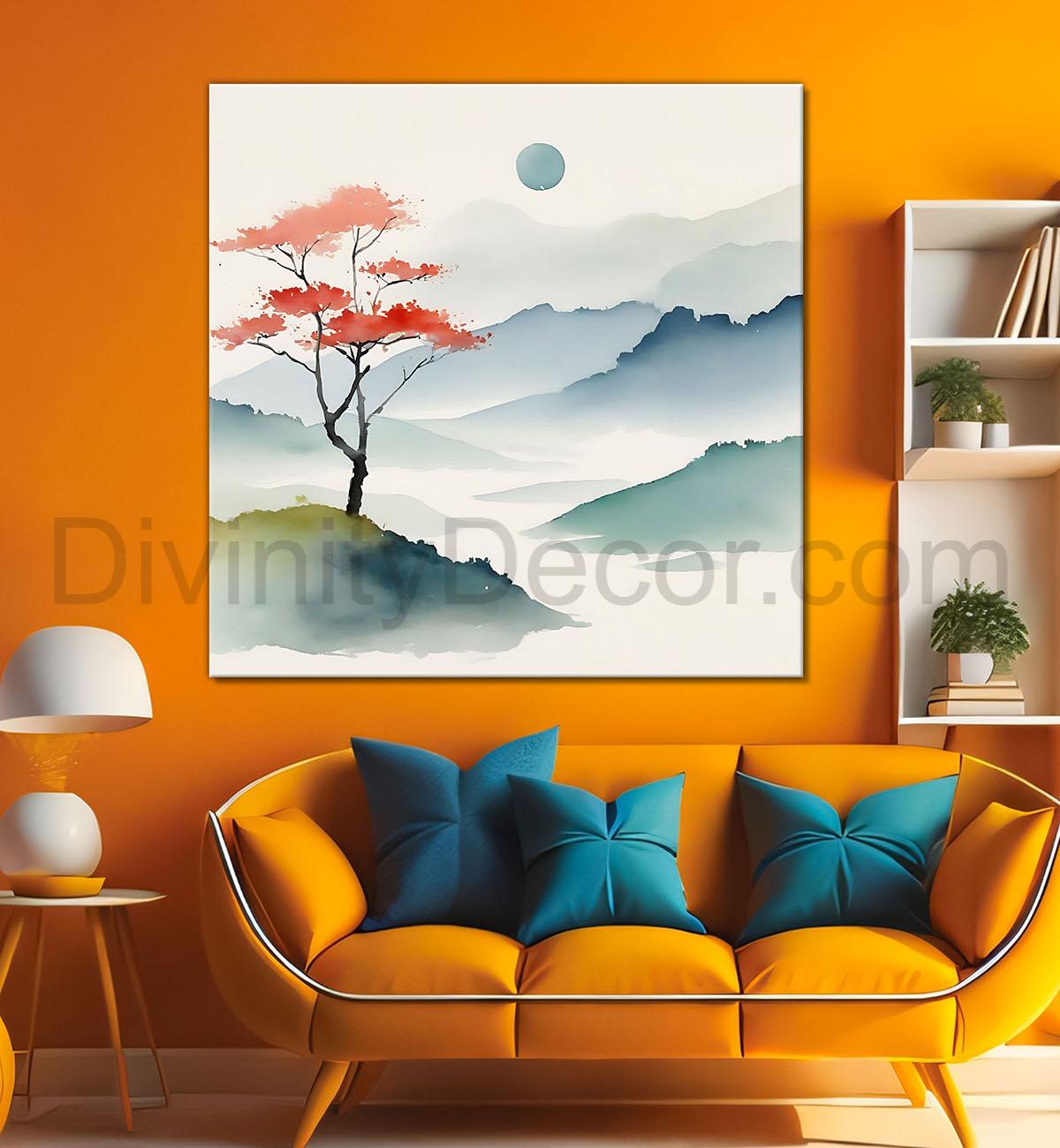 Mountains in water colour painting 24X24  - Nature Art -S-148