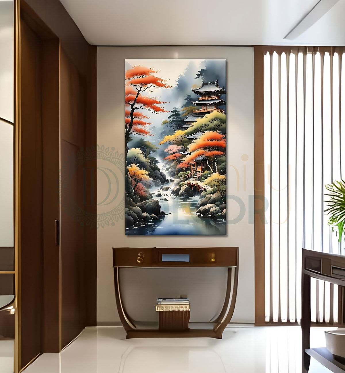 Trees with greenery and lake in textured water colour painting Canvas Painting - Nature Art -V-148