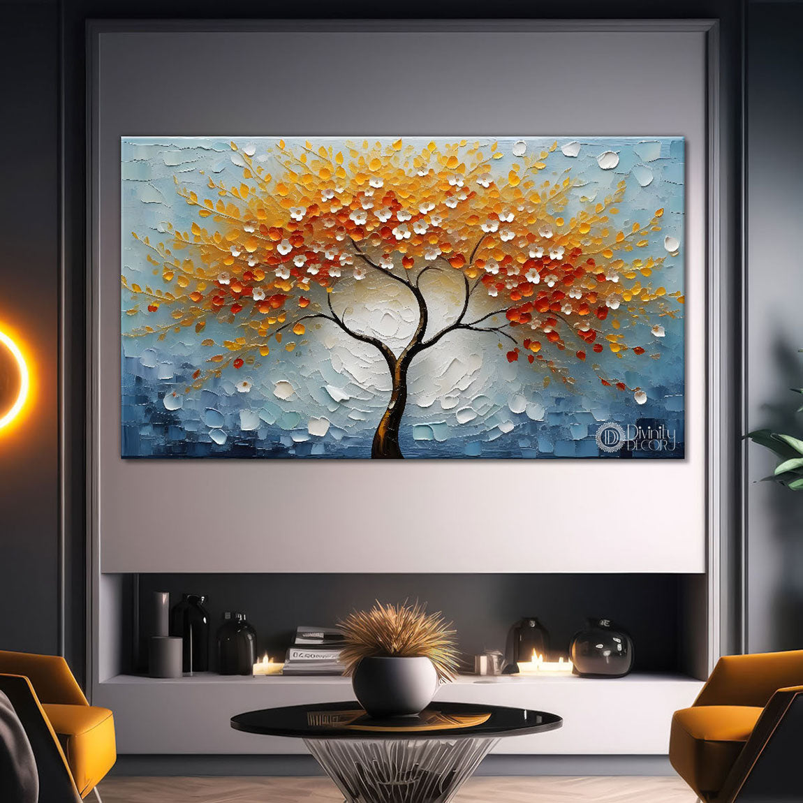 Orange tree in textured modern art- Design - Tree-148