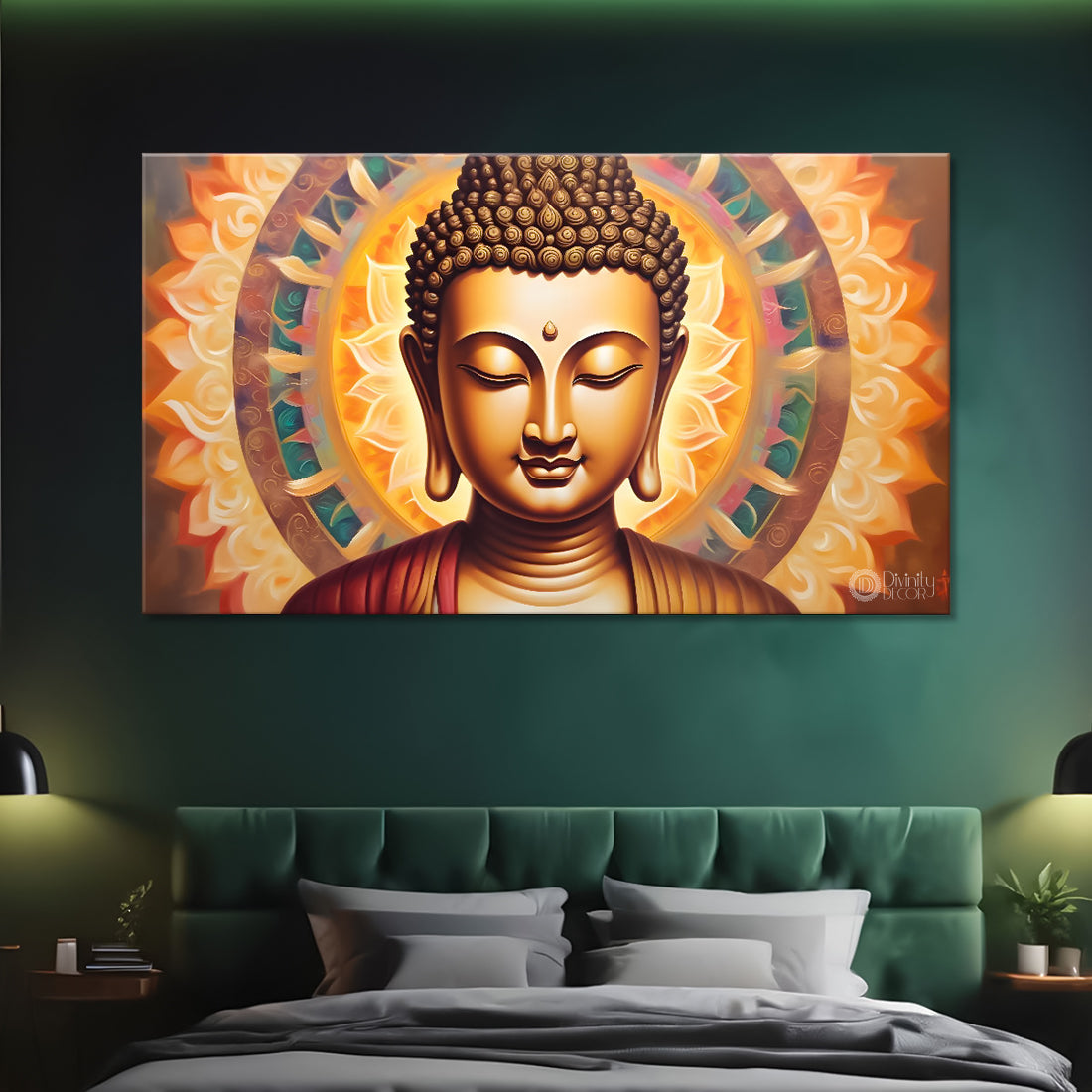 Golden buddha with cream color background textured painting Canvas Wall Painting - Buddha-149