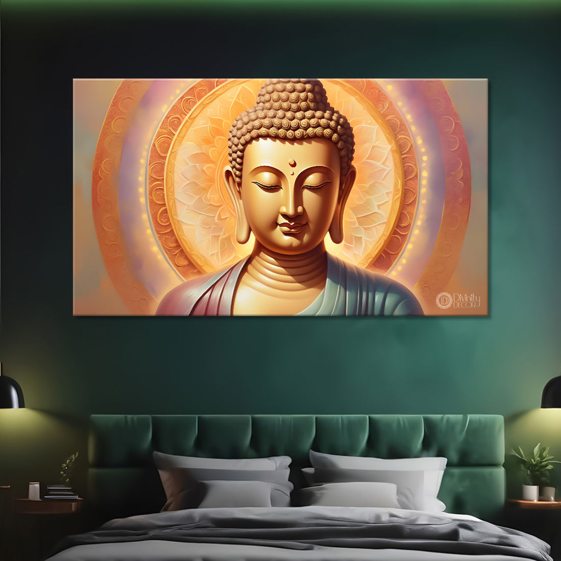 Golden buddha with cream color background textured painting Canvas Wall Painting - Buddha-150