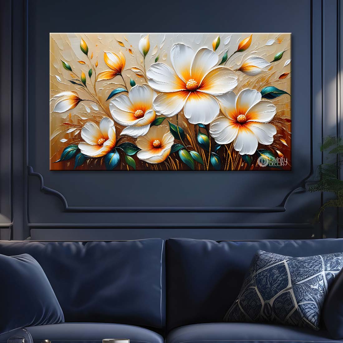White flowers with light textured painting- Design - Flower-150