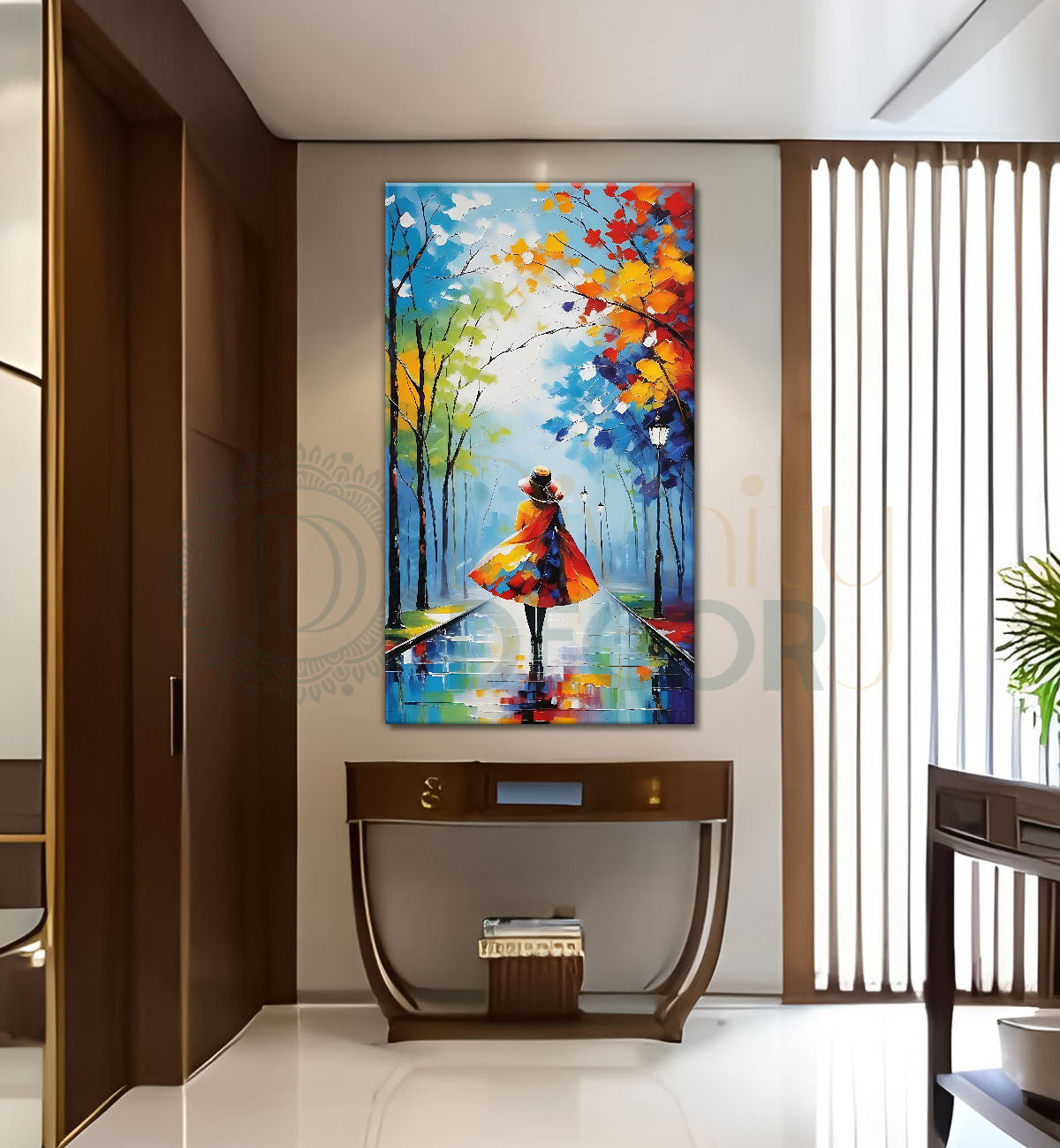 Girl walking on a road in colourful background painting Canvas Painting - Nature Art -V-151