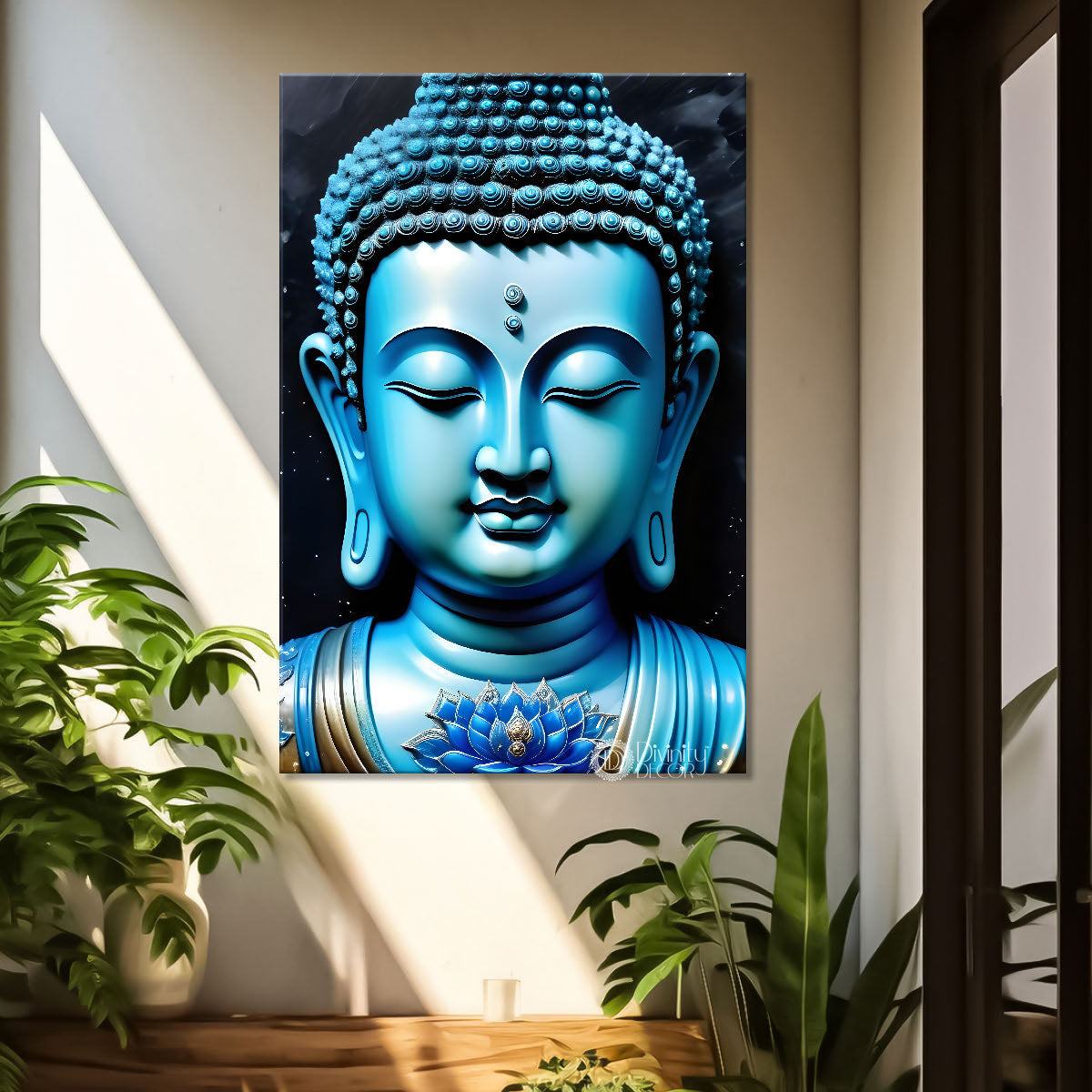 Blue face buddha with dark background - Buddha-V-151