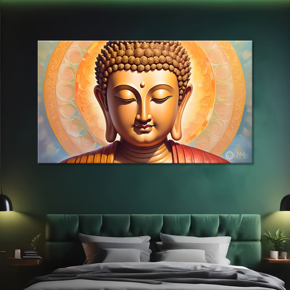Golden buddha with cream color background textured painting Canvas Wall Painting - Buddha-151