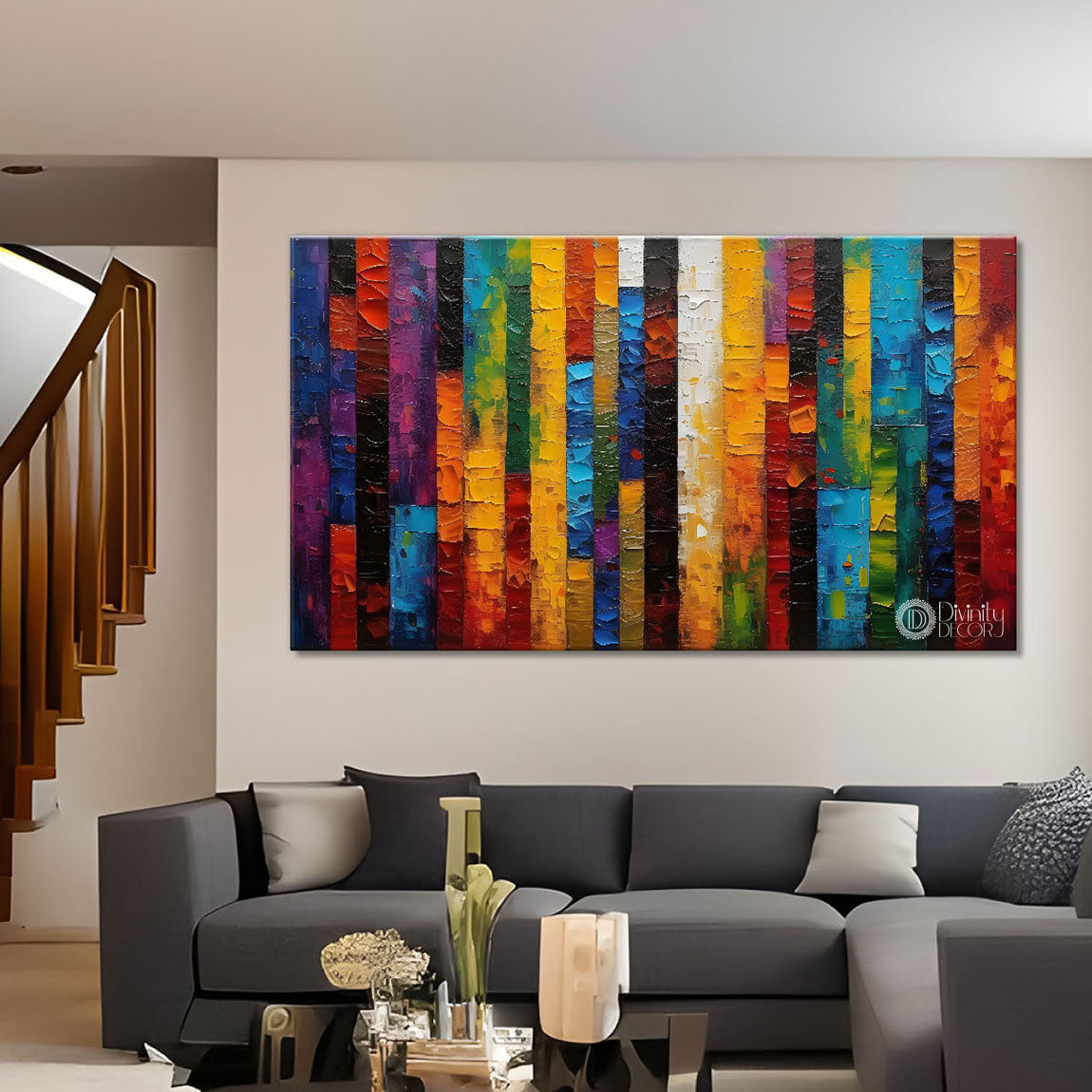 Colorful lines oil painting Canvas Painting - Design - Modern-L-151