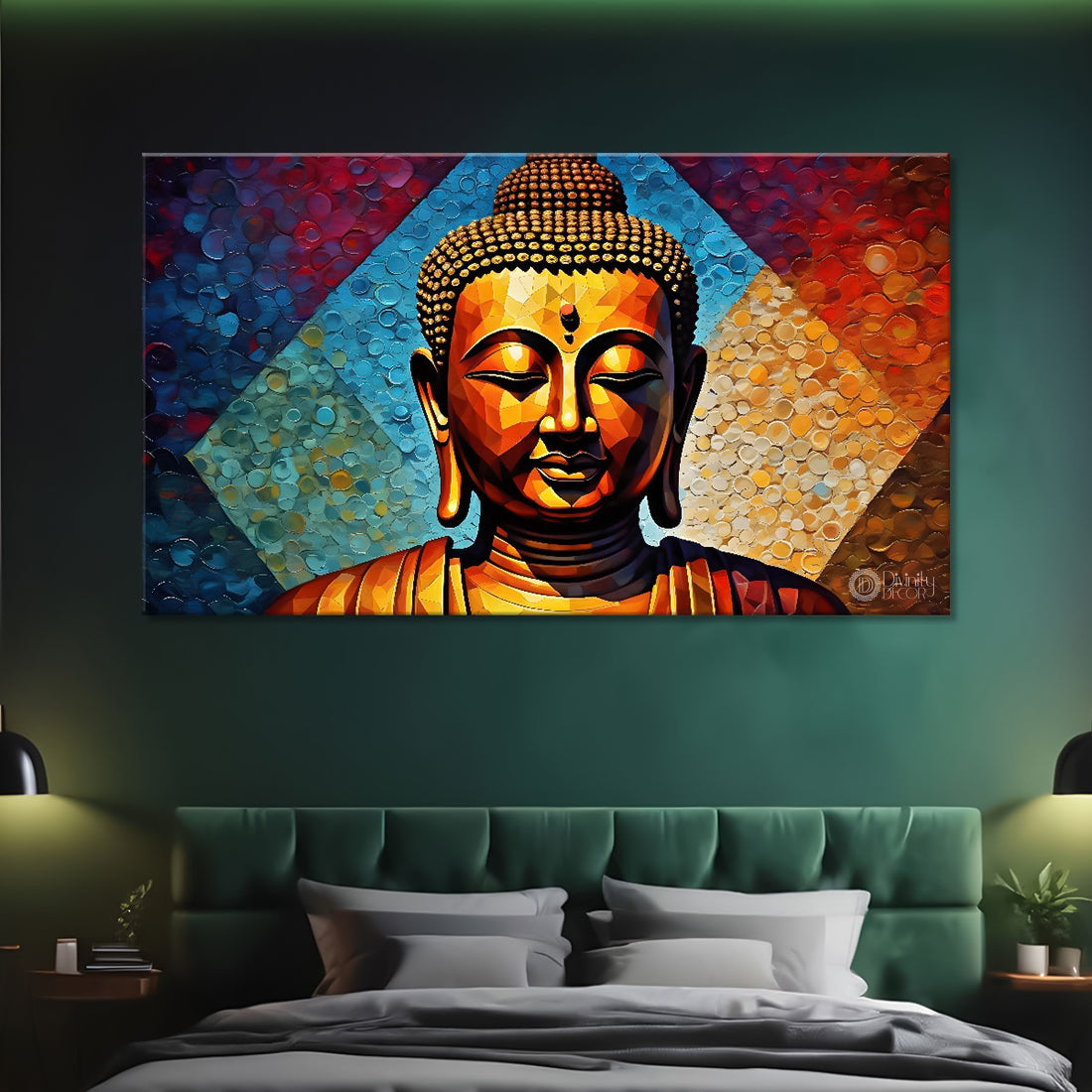 Golden buddha with colorful background textured painting Canvas Wall Painting - Buddha-152