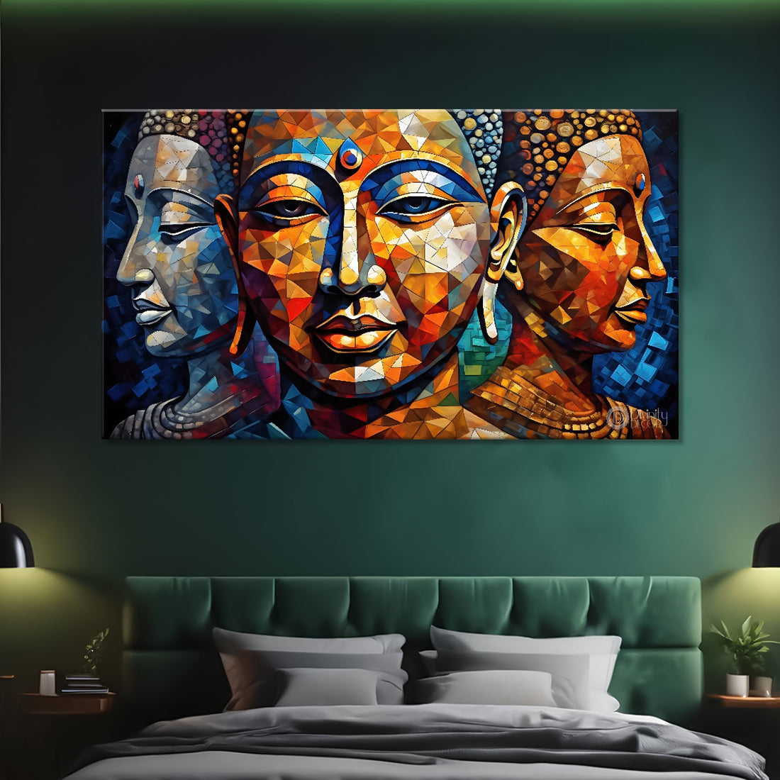 Three buddha with colorful background textured painting Canvas Wall Painting - Buddha-153