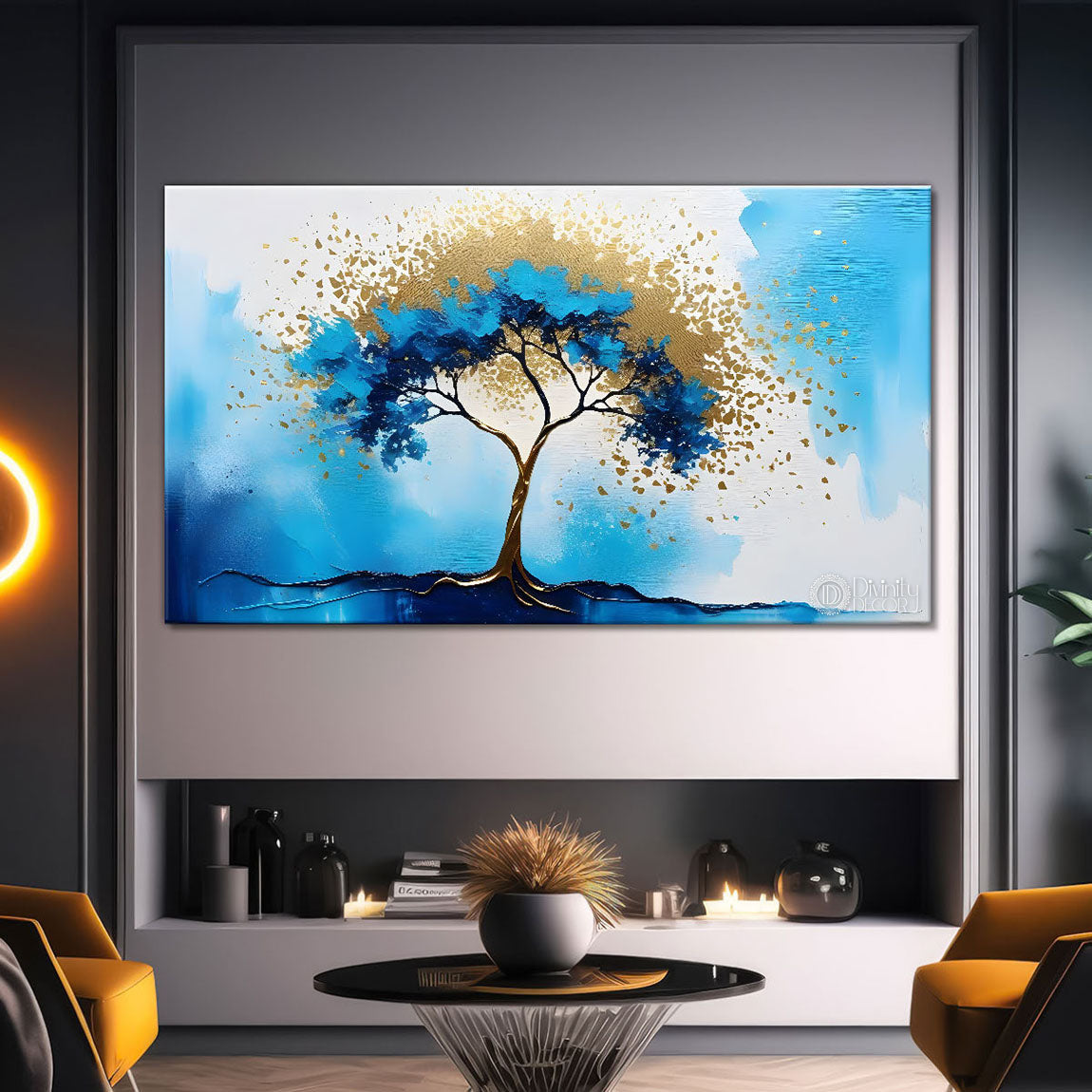Aqua color tree in textured background modern art- Design - Tree-153