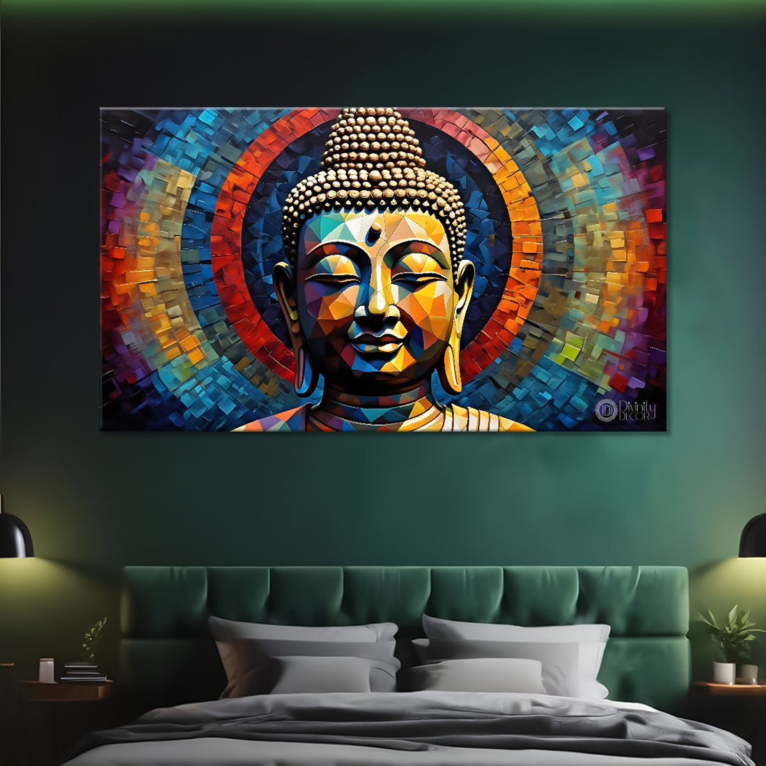 Golden buddha with colorful background textured painting Canvas Wall Painting - Buddha-154