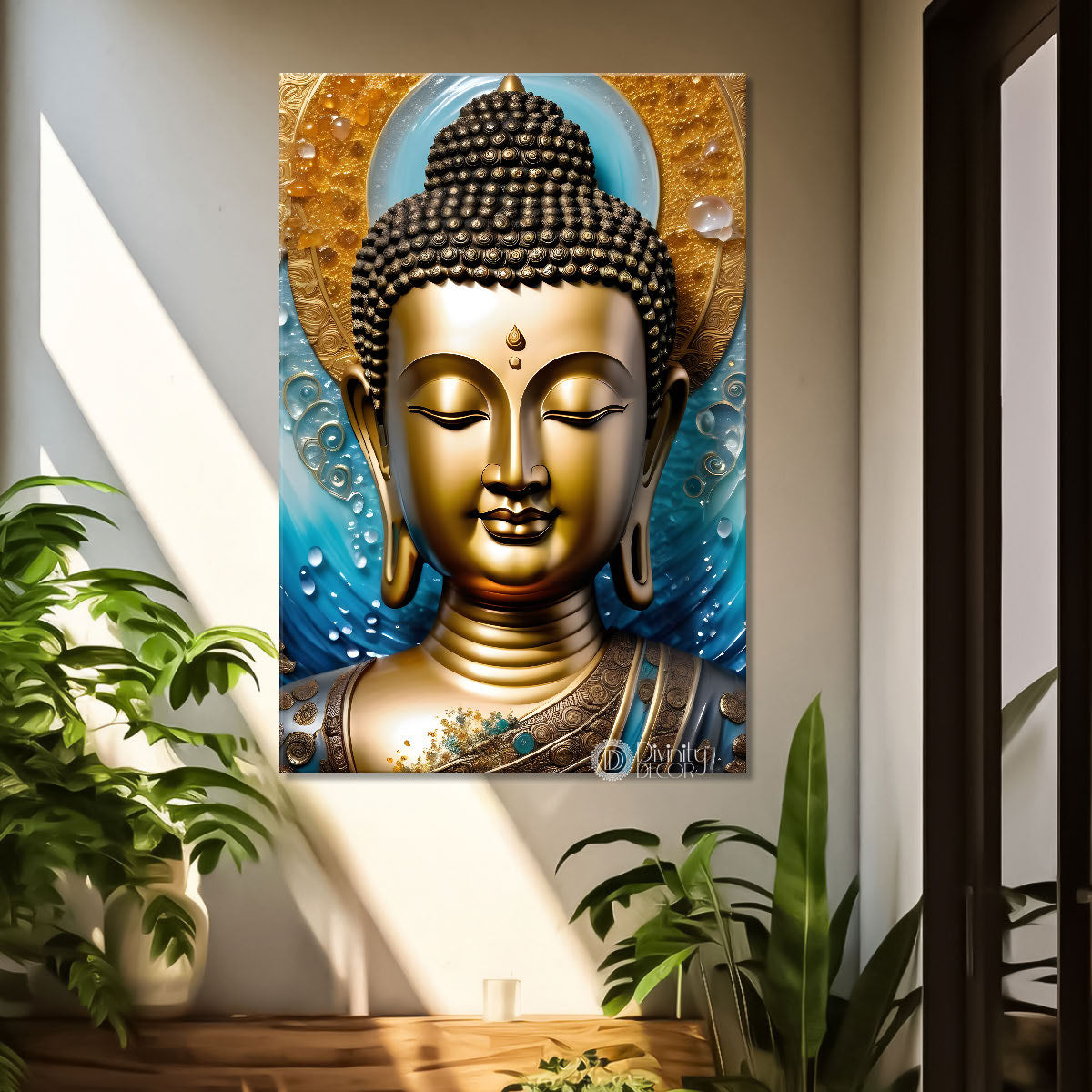 Golden buddha with colourufl texturd painting - Buddha-V-154