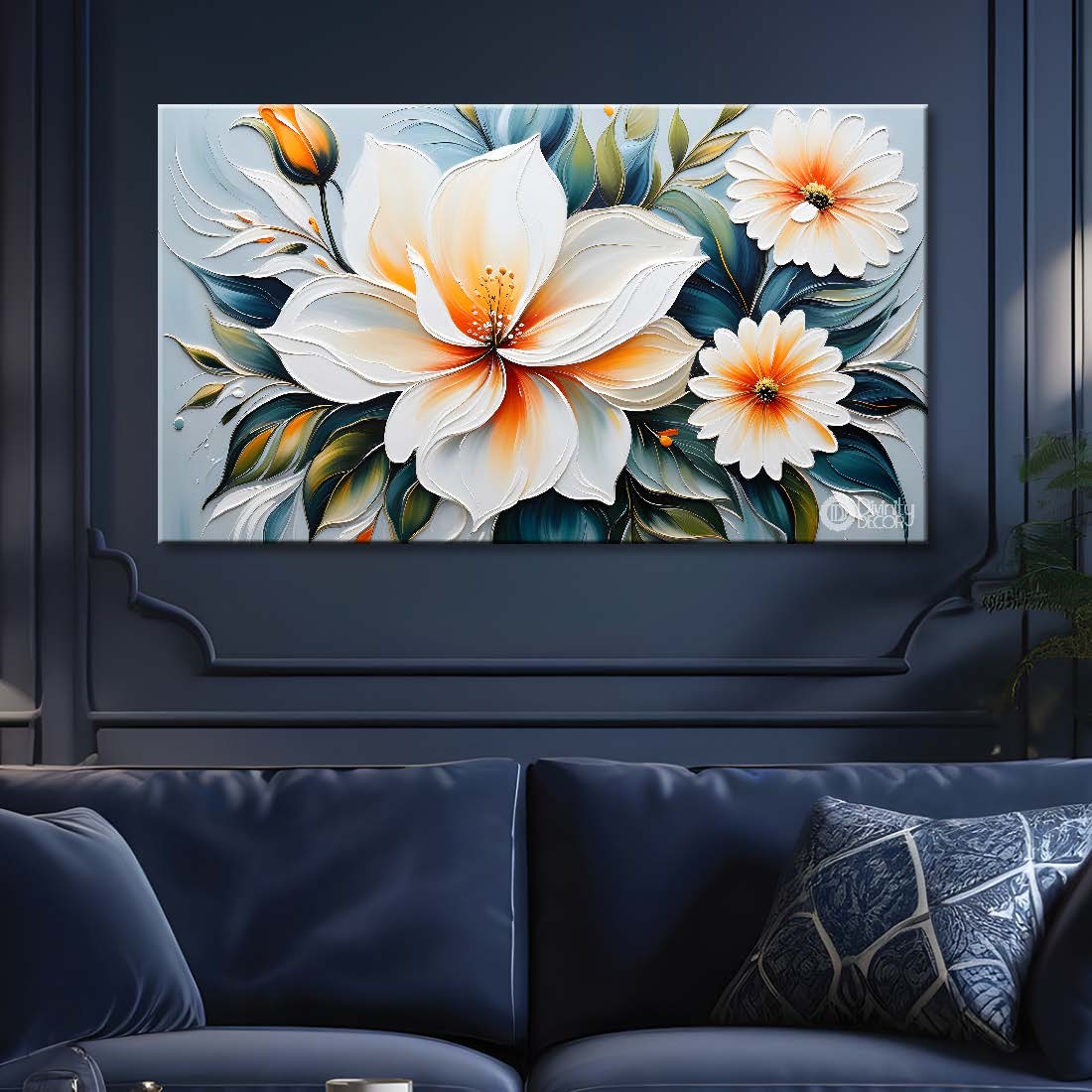 White flowers with light textured painting- Design - Flower-155