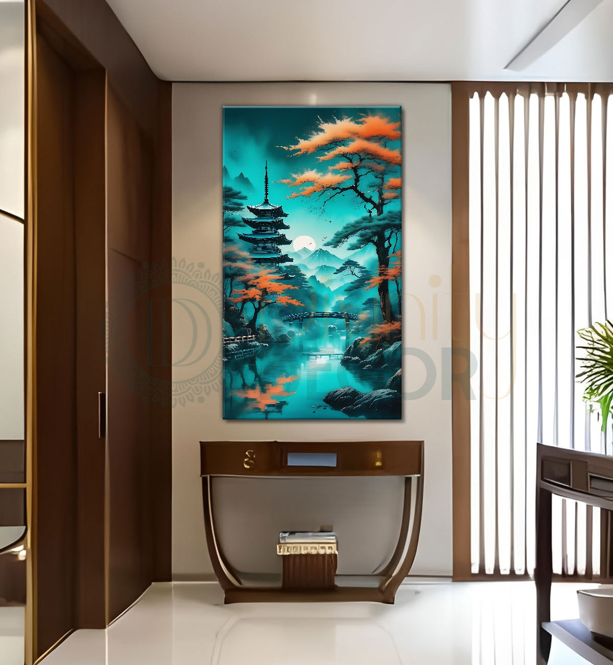 Orange trees in aqua green background textured art Canvas Painting - Nature Art -V-155