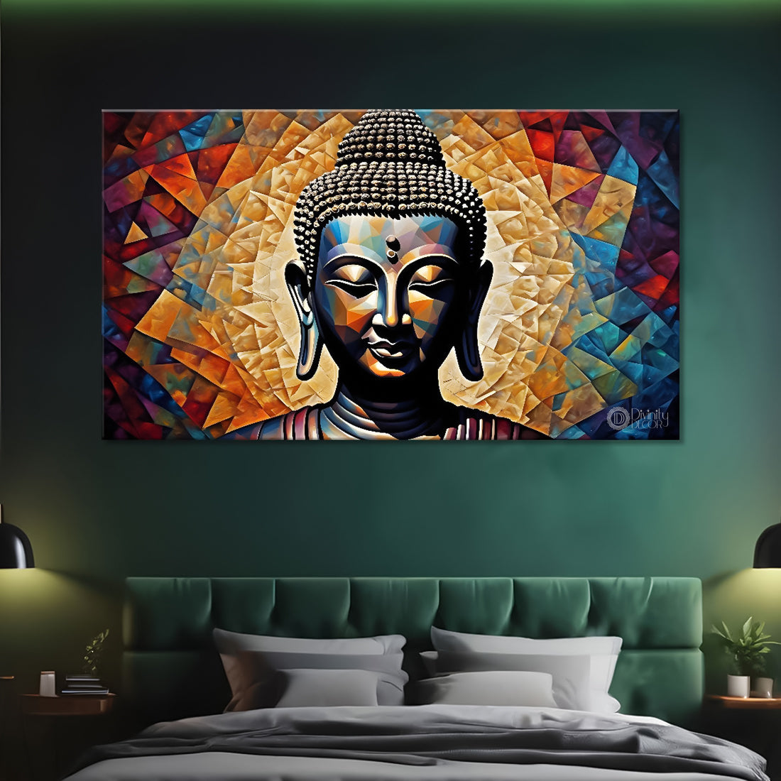 Golden buddha with colorful background textured painting Canvas Wall Painting - Buddha-155