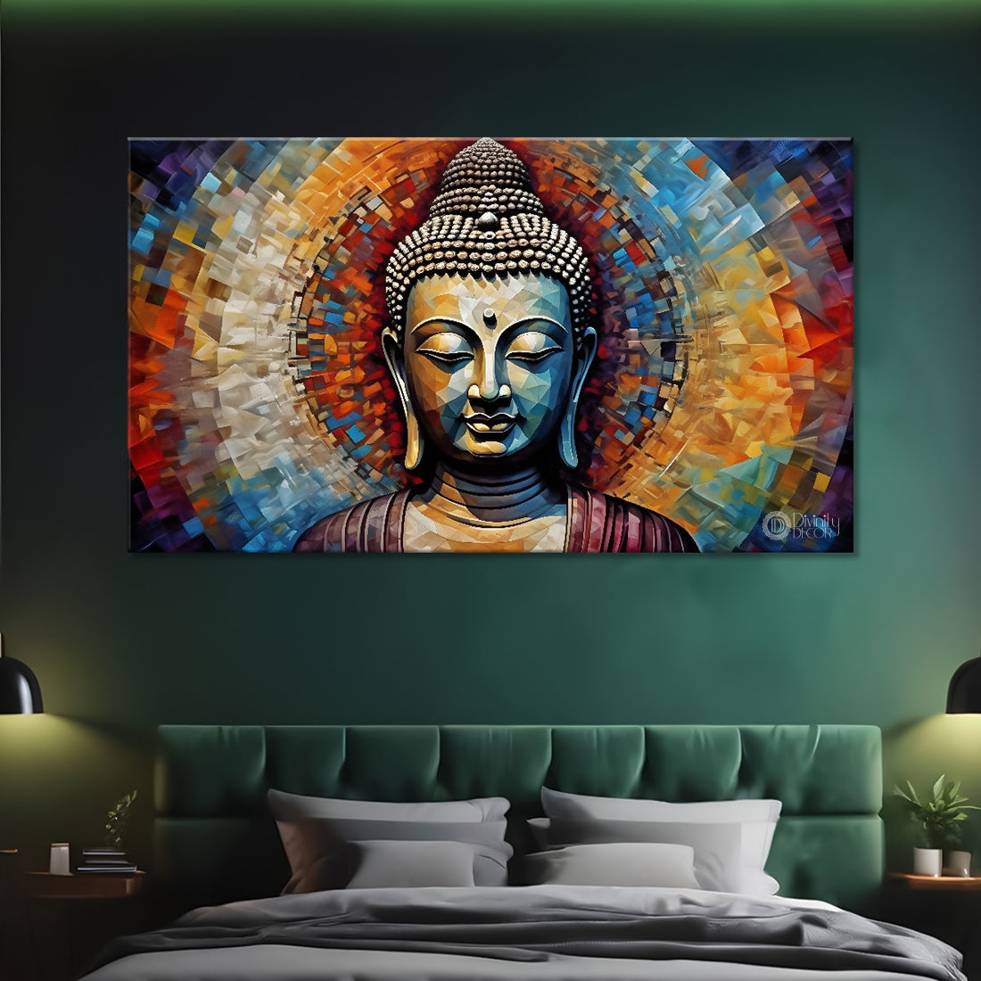 Golden buddha with colorful background textured painting Canvas Wall Painting - Buddha-156