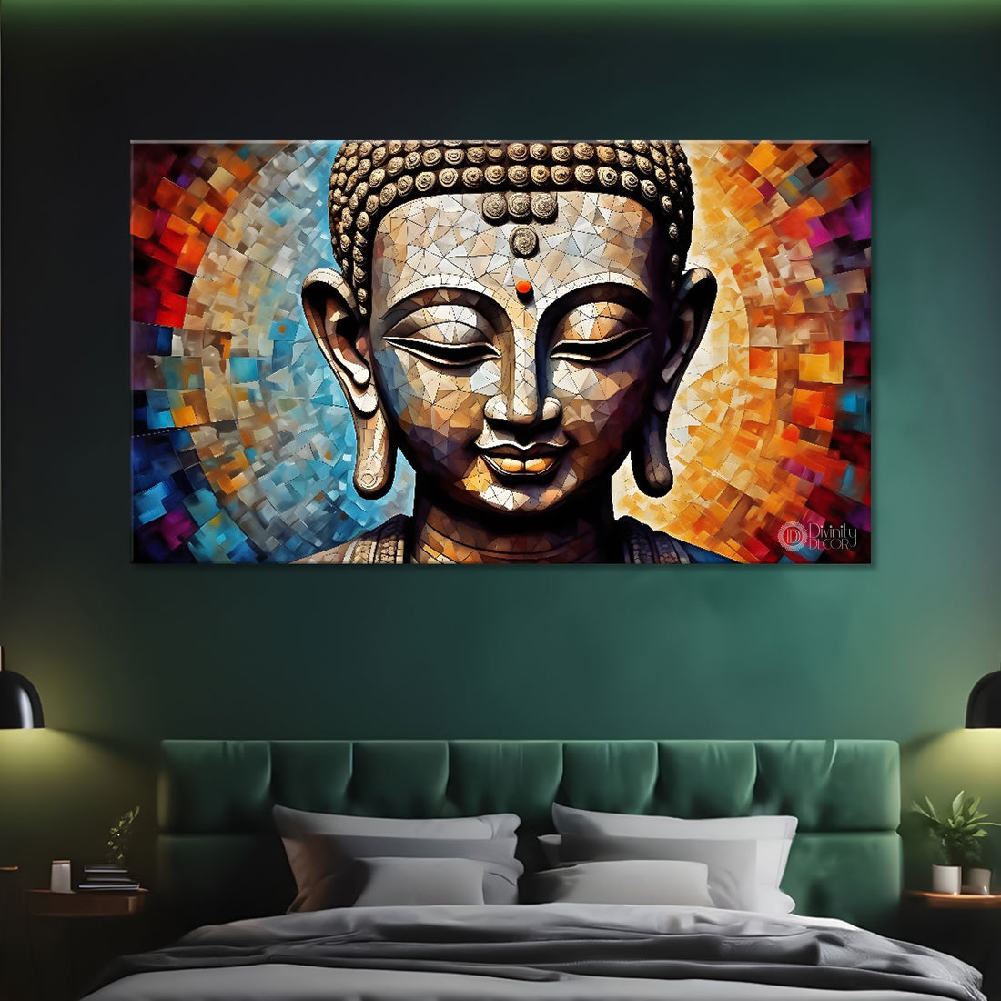 Golden buddha with colorful background textured painting Canvas Wall Painting - Buddha-157