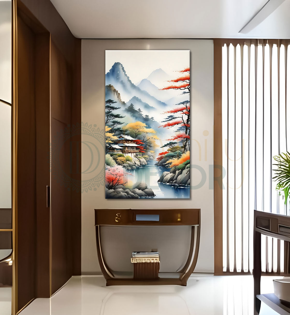 Mountains with lake and some greenery textured painting Canvas Painting - Nature Art -V-158