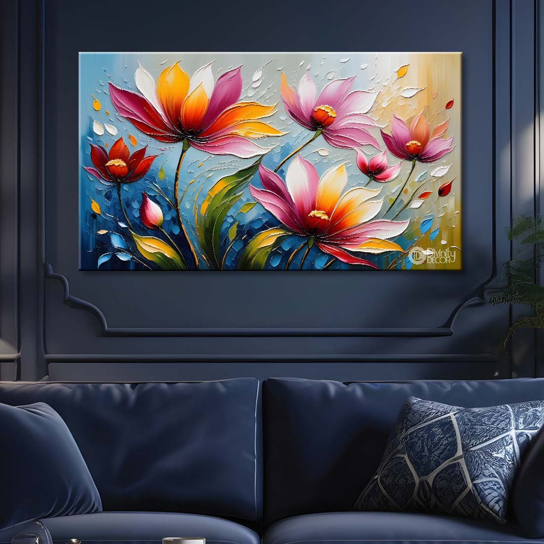 Colorful flowers with blue background- Design - Flower-158