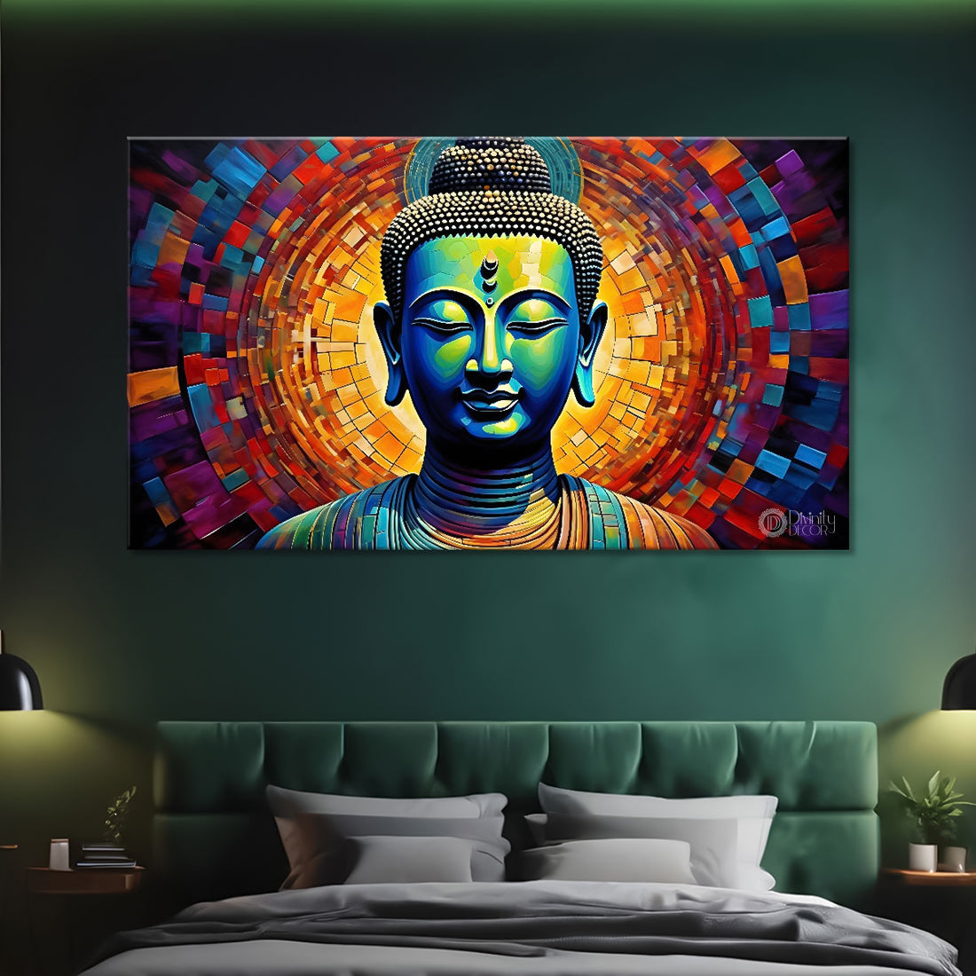 Blue buddha with colorful background textured painting Canvas Wall Painting - Buddha-158