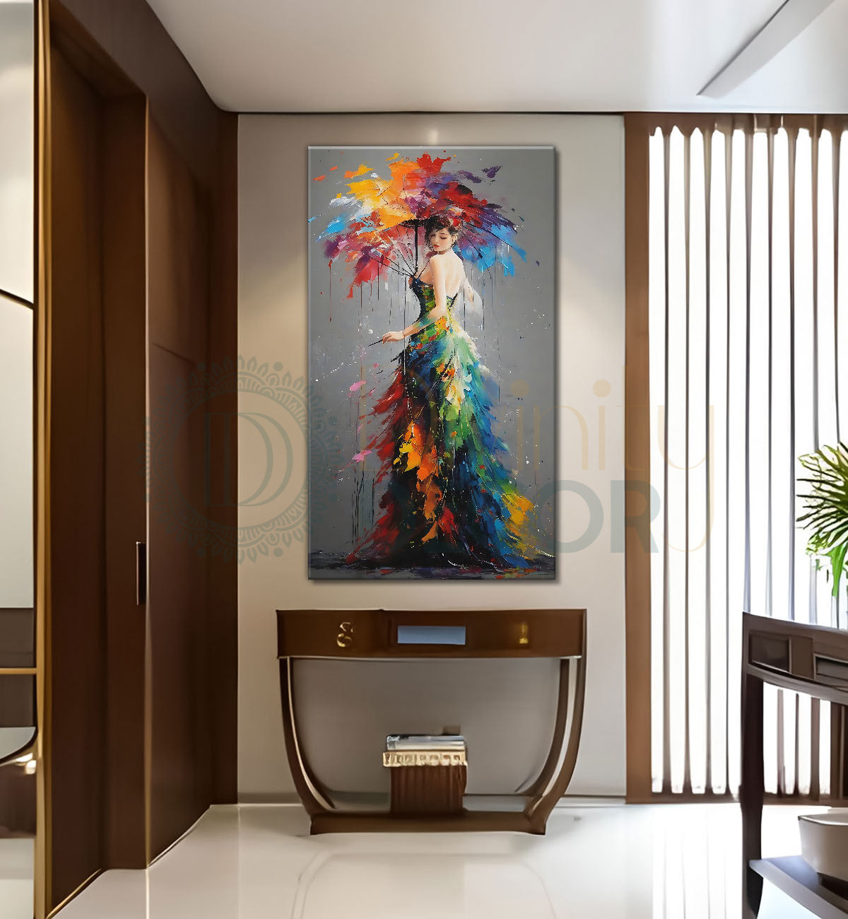 Lady in colourful dress in textured painting Canvas Painting - Nature Art -V-159