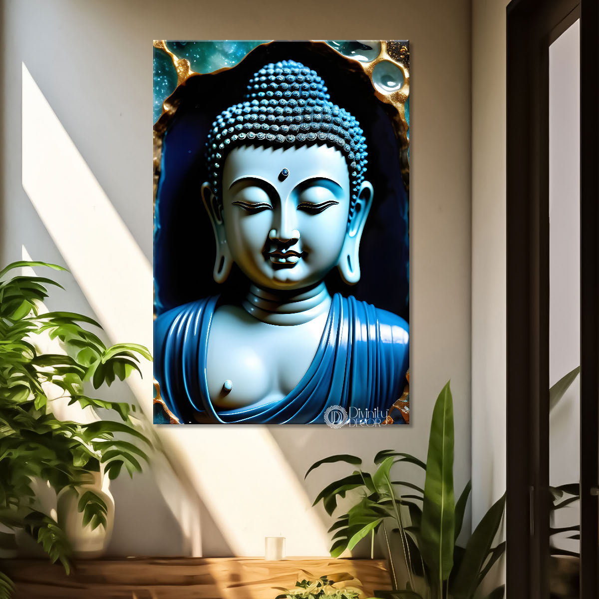 Blue buddha with dark texturd painting - Buddha-V-159