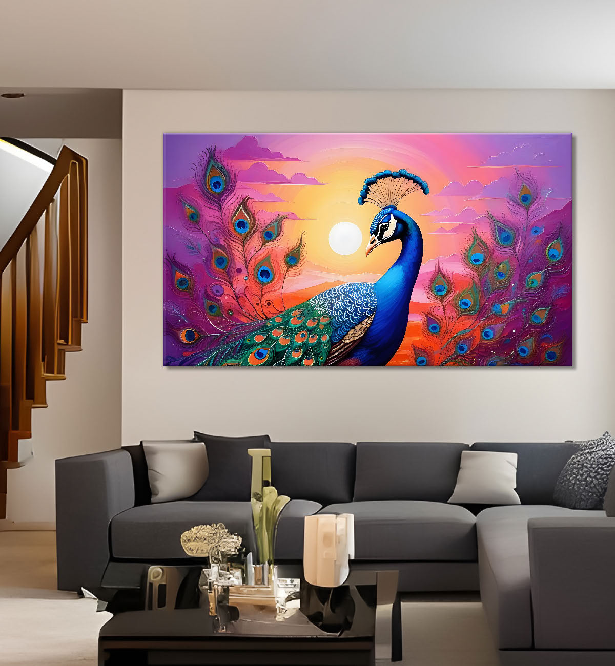 Peacock with purple background Canvas Painting - Design - Peacock-15