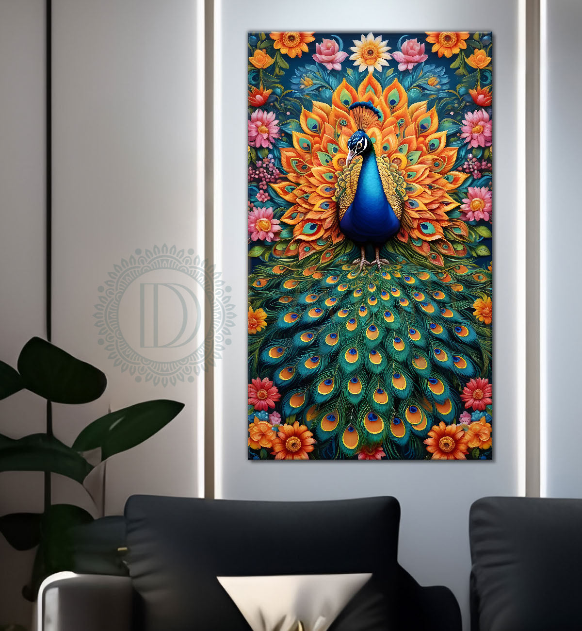 Peacock in bright colours with flowers modern art - Design - Peacock-V-15