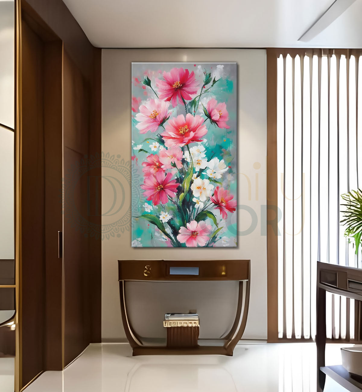 Pink beautiful flowers in textured natural art Canvas Painting - Nature Art -V-160