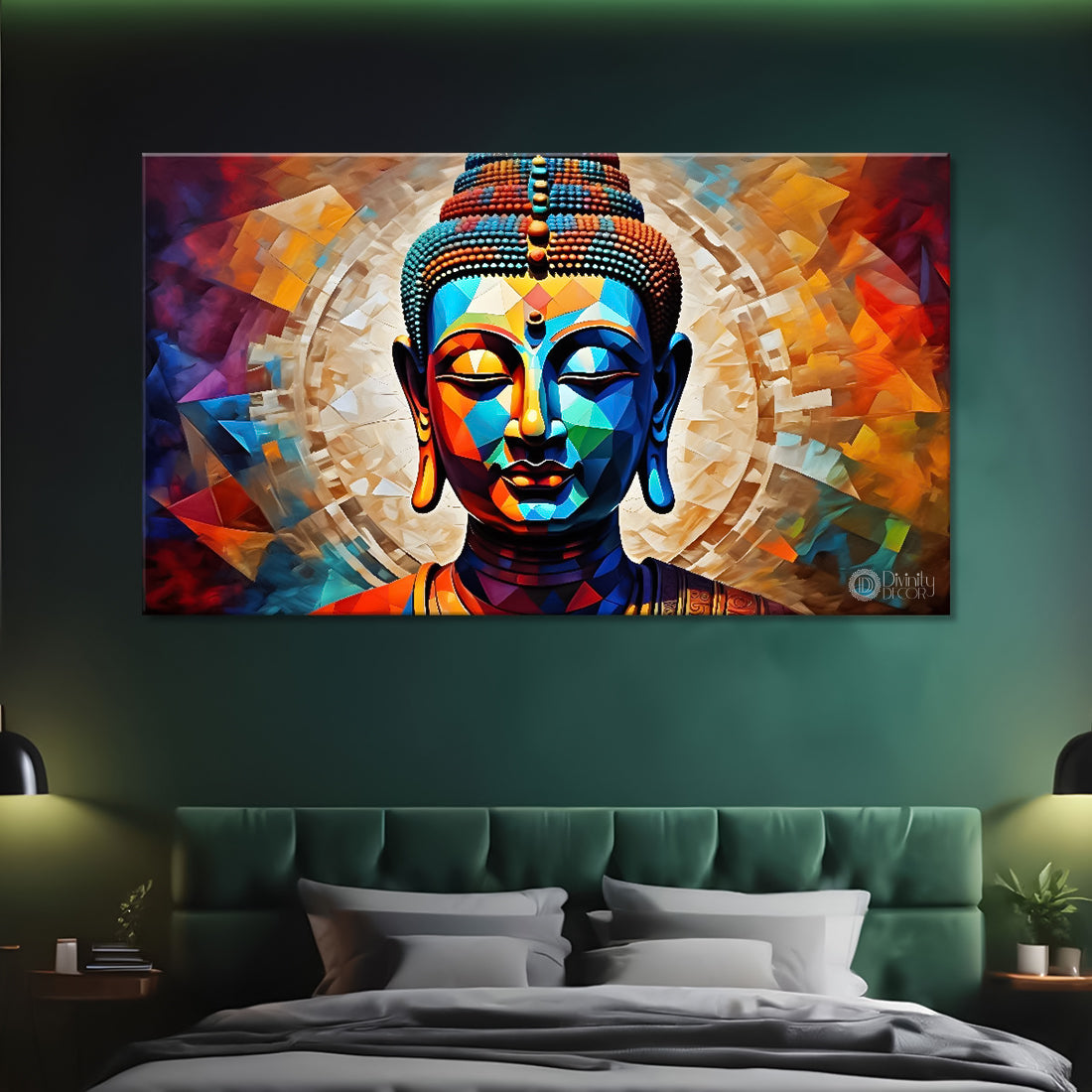 Blue buddha with colorful background textured painting Canvas Wall Painting - Buddha-160