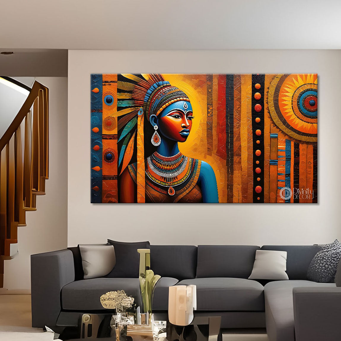 Tribal lady textured modern art Canvas Painting - Design - Modern-L-160