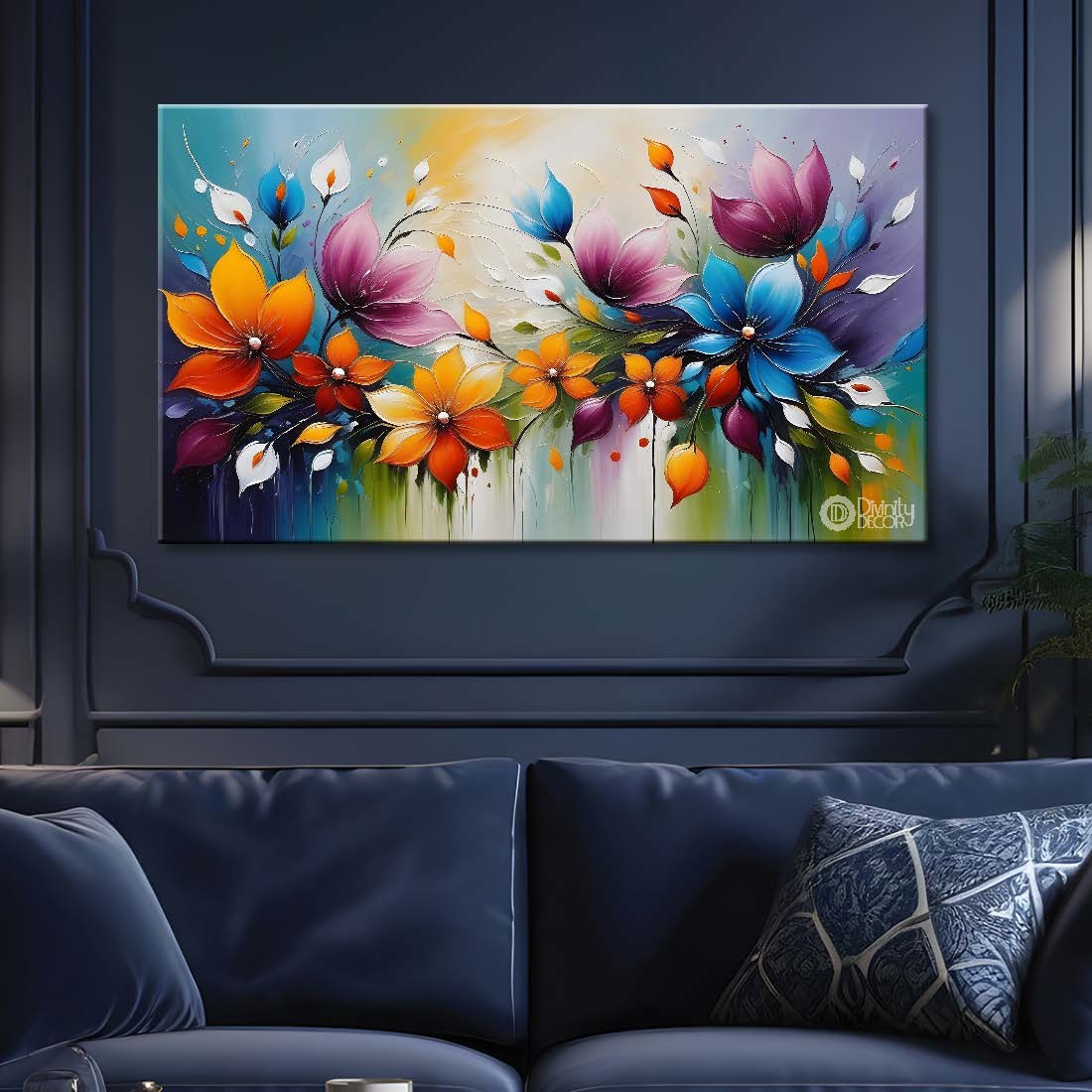 Colorful flowers with blue background- Design - Flower-161