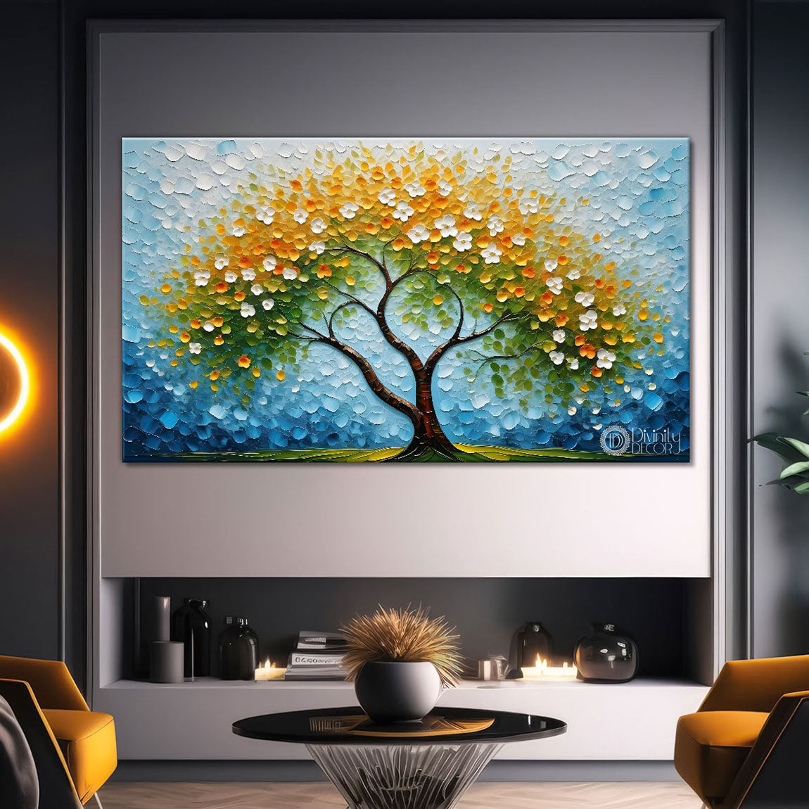 Yellow tree in textured modern art- Design - Tree-161