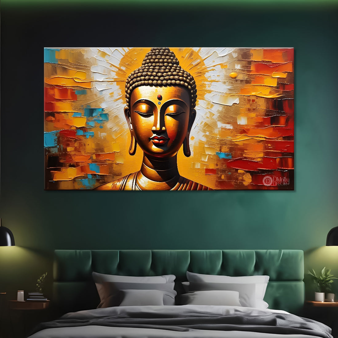 Golden buddha with colorful background textured painting Canvas Wall Painting - Buddha-161