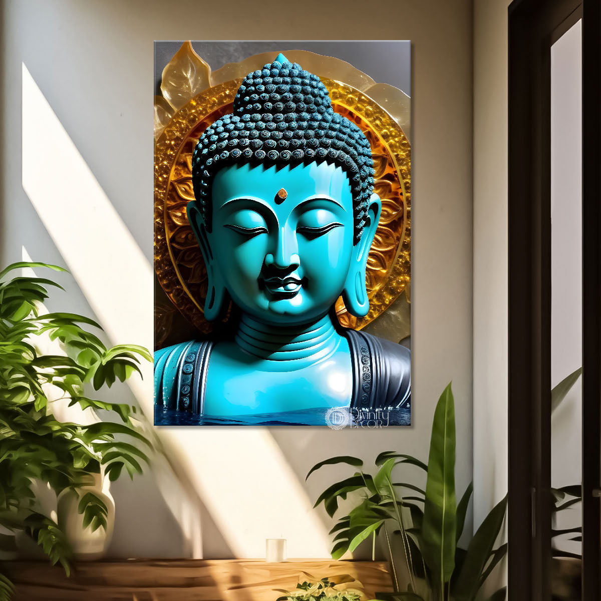 Blue buddha with dark texturd painting - Buddha-V-161