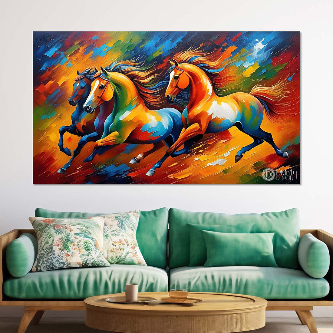 Three horses in colorful textured art Canvas Painting - Design - Horse-161